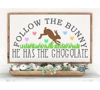 Targa In Metallo Follow The Bunny He Has The Chocolate Easter Spring Farmhouse Egg Hunt Tin Sign Vintage Targhe Metallo Nostalgica Poster Segno Lamiera Per Cafe Cucina Ristorante S