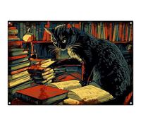 Targa In Metallo Funny Vintage Scholar Cat Themed Library Reading Tin Sign Nostalgica Poster Segno Lamiera Vintage Targhe Metallo Per Garage Cucina Ristorante 20X30CM