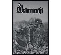 Targa in Metallo generica 20 x 30 cm con Scritta Die Wehrmacht Deutscher Soldat mit Handgranate Metall Schild