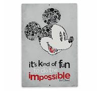 Targa in metallo goffrata con Topolino Disney "Do the Impossibile", decorazione da parete vintage con citazione ispirata a Walt Disney