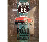 Targa in metallo goffrato 20 x 15 cm Route 66 The Road that built america