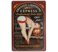 Targa In Metallo Greased Light-Ning Pin Up Girl Garage Cartelli In Latta Regalo Di Compleanno Arte Murale Per Bagno Decorazione Murale Toilette S