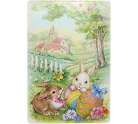 Targa in metallo Happy Easter Simpatico coniglio, decorazione da parete, poster in metallo, 20 x 30 cm