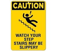Targa in metallo in alluminio con scritta "Caution Watch Your Step Stairs May Be Slippery Hazard" per esterni e interni, 30,5 x 20,3 cm