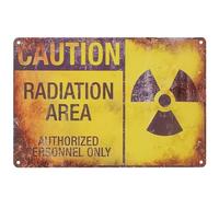 Targa in metallo in stile vintage, con scritta in inglese "Caution Radiation Area", giallo e nero, con scritta "Authorized Personnel Only", finitura anticata, decorazione industriale di avvertimento