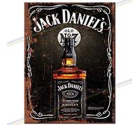 Targa in metallo - Jack Daniels (bottiglia). Targa in metallo da appendere alla parete con scritta in inglese “Man Cave” (lingua italiana non garantita) M: 20 cm x 15 cm.