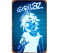 Targa in Metallo Nostalgica Targa da Parete in Metallo Decorative Targhe Metallo per Soggiorno Murale Cucina 20x30 cm Musica Gorillaz Neon