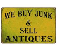 Targa in metallo nostalgico con scritta "Buy and Sell Junk and Antiques", 30,5 x 20,3 cm