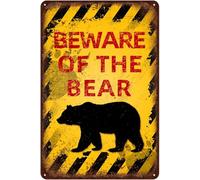 Targa In Metallo Orso, Attenzione All'Orso Impermeabile Quadri Metallo Durevole Pittura In Ferro Per Cortil Cucina Esterno 20X30Cm
