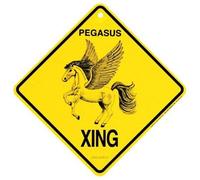 Targa in metallo Pegasus Xing Caution Warning Crossing Sign per interni ed esterni decorazione da parete 20 x 20 cm cartello quadrato