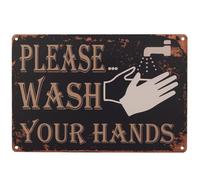 Targa in metallo per bagno, stile vintage, con scritta in lingua inglese "Please Wash Your Hands", colore: nero e rame, decorazione da parete per il bagno