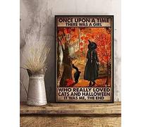 Targa in metallo per Halloween, C'era una volta una ragazza che amava davvero i gatti e Halloween, Pittura in ferro stile vintage per decorazioni murali per interni ed esterni, bar, caffè, 8x12 pollic