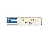Targa in metallo per la Grecia, Atene, decorazione da parete, decorazione patriottica, souvenir della città, souvenir della città, decorazione retrò in metallo, per porta bar, casa, 10 x 40 cm