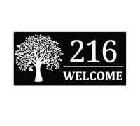 Targa in metallo per porta personalizzata, targa per numero civico per esterni con rose e albero, decorazione artistica in ferro per porta