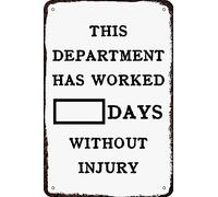 Targa in metallo per uso domestico, cancellabile a secco, con scritta "Days Without Injury" Warning Vintage Tin Sign Funny Wall Decoration for Home Man Cave Bedroom Bar Bagno 20,3 x 30,5 cm