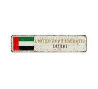 Targa in metallo personalizzata con bandiera degli Emirati Arabi Uniti e Dubai, in stile retrò, per uomini, souvenir nazionale, strada, decorazione per la casa, per portico, ristoranti, terrazza, 10 x