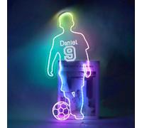 Targa in metallo personalizzata con giocatore di calcio, personalizzabile con il nome del tuo ragazzo, cartello al neon intagliato in 3D vintage per decorazione da parete - Decorazione da parete a