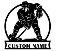 Targa in metallo personalizzata con motivo hockey su ghiaccio, con nome personalizzato, decorazione da parete per la stanza dei ragazzi, la grotta degli uomini, il garage o il bar sportivo (Design-1)