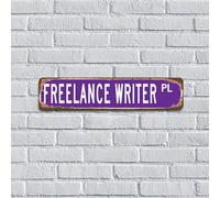 Targa in metallo personalizzata con scrittore freelance viola, poster da parete per garage, testi musicali, scrittore, punteggi di film, divertente, regalo per esterni, cucina, cancello, decorazione