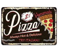 Targa in Metallo Pizza Fatta in Casa Divertente Targa in Metallo Vintage per Uomini Donne, Cibo Caldo E Delizioso Decorazione da Parete per Pizza House Palestra Home Bar Ristorante Grotta 12x16 Pollic