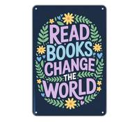 Targa In Metallo Read Books Change The World Vintage Reading Room Caverna Dell'Uomo Segno Di Latta Personalizzato Per Bagno Toilette M