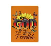Targa In Metallo Religious Inspiration - Being With God, Everything Is Possible. Butterflies And Sunflowers Personalizzato Arte Murale Aziendale Metal Tin Signs Per Man Cave Bagno Club S