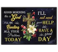 Targa in metallo retrò 20,3 x 30,5 cm, con scritta in lingua inglese "Good Morning This is God. I'll Be Handling All Your Problems Today", decorazione religiosa da parete, regalo cristiano