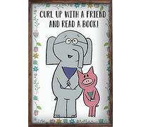 Targa in metallo retrò 20,3 x 30,5 cm, regalo per la festa dell'insegnante, elefante e maiale, rannicchiarsi con un amico e leggere un libro, poster per aula casa, decorazione da parete, divertente