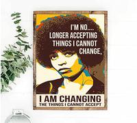Targa in metallo retrò 30,5 x 40,6 cm, Angela Davis I'm Changing The Things I Cannot Accept, poster vintage con citazione di Angela Davis, divertente decorazione da parete per la casa