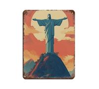 Targa in metallo retrò con Cristo Redento, stile chic, arte retrò, pittura in ferro, decorazione da parete per bar, grotte, bar, famiglie, garage, 30 x 40 cm