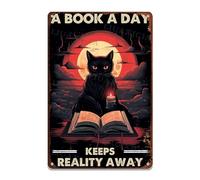 Targa in metallo retrò con scritta "A Book A Day Keeps Reality Away For Treat Home Bar Cafe Farm Store", 20,3 x 30,5 cm
