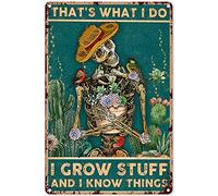 Targa in metallo retrò con scritta "Gardening That'S What I Do I Grow Stuff And I Know Things Cactus", decorazione da parete vintage, 20 x 30 cm