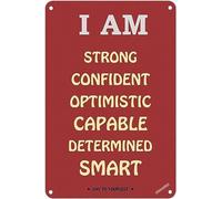 Targa in metallo retrò con scritta "I Am Strong, Confident, Smart, Optimistic, Capable", 20,3 x 30,5 cm, decorazione da parete per casa, grotta, garage, bar