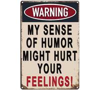 Targa in metallo retrò con scritta in inglese "My Humor Might Hurt You", in latta vintage, per bar, discoteca, decorazione da parete, 14 x 20 cm