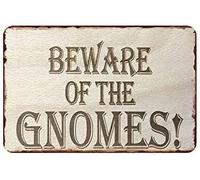 Targa in metallo retrò con scritta in lingua inglese "Beware of the Gnomes", vintage, in metallo, per bar, discoteca, decorazione da parete, 14 x 20 cm