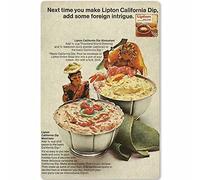 Targa in metallo retrò con scritta in lingua inglese "Next Time You Make Lipton California Dip£¬Add Some Foreigt Intrigue - Vintage Iron Sign for Dessert Shop Cafes Restaurant Kitchen Home Bar Funny