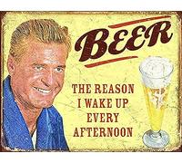 Targa in metallo retrò con scritta in lingua inglese "The Reason I Wake Up Every Afternoon" (lingua italiana non garantita) per casa, grotta, garage, bar, decorazione da parete, stile vintage, 20,3 x