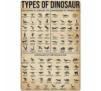 Targa in metallo retrò con scritta in lingua inglese "Types of Dinosaur", per interni ed esterni, decorazione per casa, bar, negozio, caffè, vintage, 30,5 x 20,3 cm