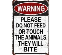 Targa in metallo retrò con scritta in lingua inglese "Warning Please Do Not Feed or Touch The Animals They Will Bite", per cortile, zoo, fattoria, 30,5 x 20,3 cm