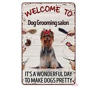 Targa in metallo retrò con scritta in lingua inglese "Welcome to Dog Grooming Salon It's A Wonderful Day", poster da parete in metallo per casa, bar, caffetteria, garage, bagno, 30 x 43 cm