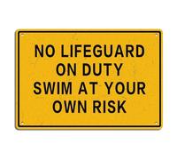 Targa in metallo retrò con scritta "No Lifeguard On Duty Seaside Piscina" divertente targa in ferro da bagno Swim at Your Own Risk Attenzione decorazione casa giardino 20,3 x 30,5 cm