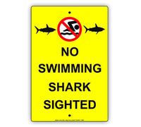 Targa in metallo retrò con scritta "No Swimming Shark Sighted Beach Ocean Safety Alert Warning Funny Retro 20,3 x 30,5 cm