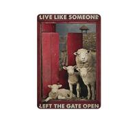 Targa in metallo retrò con scritta "Sheep Live Like Someone Left The Gate Open", poster in metallo con scritta in lingua inglese "Farm Life" (lingua italiana non garantita)