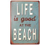 Targa in metallo retrò da parete in metallo con scritta "Life Is Good At Beach", 30,5 x 20,3 cm