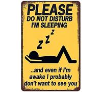 Targa in metallo retrò divertente con scritta in lingua inglese "Please Do Not Disturb I'm Sleep", decorazione da parete per la casa all'aperto, dimensioni: 20 x 30 cm.