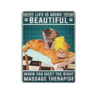 Targa in metallo retrò Gatti La vita è più bella quando incontri il massaggiatore giusto Targa in metallo Pittura in ferro Cucina Bagno Garage Bar Cafe Man Cave Wall Home Decor Poster in latta Targa p