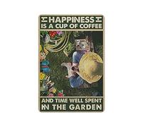 Targa in metallo retrò La felicità è una tazza di caffè Poster Targa in metallo Pittura in ferro Cucina Bagno Garage Bar Cafe Man Cave Wall Home Decor Poster in latta Targa per interni ed esterni 8x12