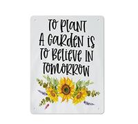 Targa in metallo retrò per piantare un giardino è credere in domani Targa in metallo con girasole Dipinto in ferro Cucina Bagno Garage Bar Cafe Man Cave Wall Home Decor Poster in latta Targa per inter