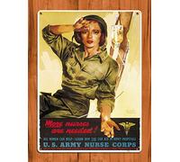 Targa in metallo retrò vintage con scritta "Army Nurse WWII Corps Us War for Home Garage Bar Kitchen Pub Wall Art Signs 20,3 x 30,5 cm