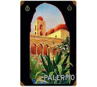 Targa in metallo retrò vintage Palermo Sicilia Italia turismo annuncio turistico decorazione da parete poster cartello in metallo 20,3 x 30,5 cm